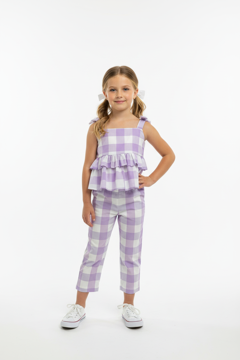 Gingham peplum 2pc pants set 20062835