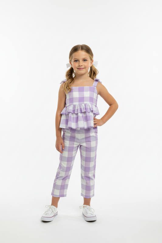Gingham peplum 2pc pants set 20062835
