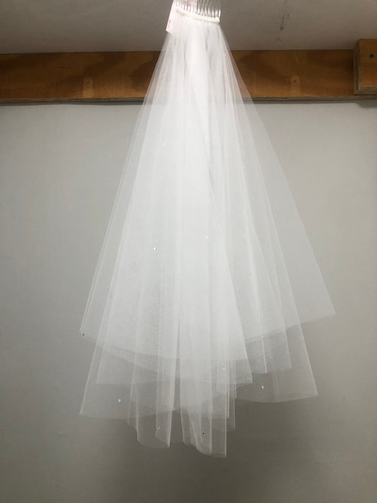 White communion veil with scattered pearls