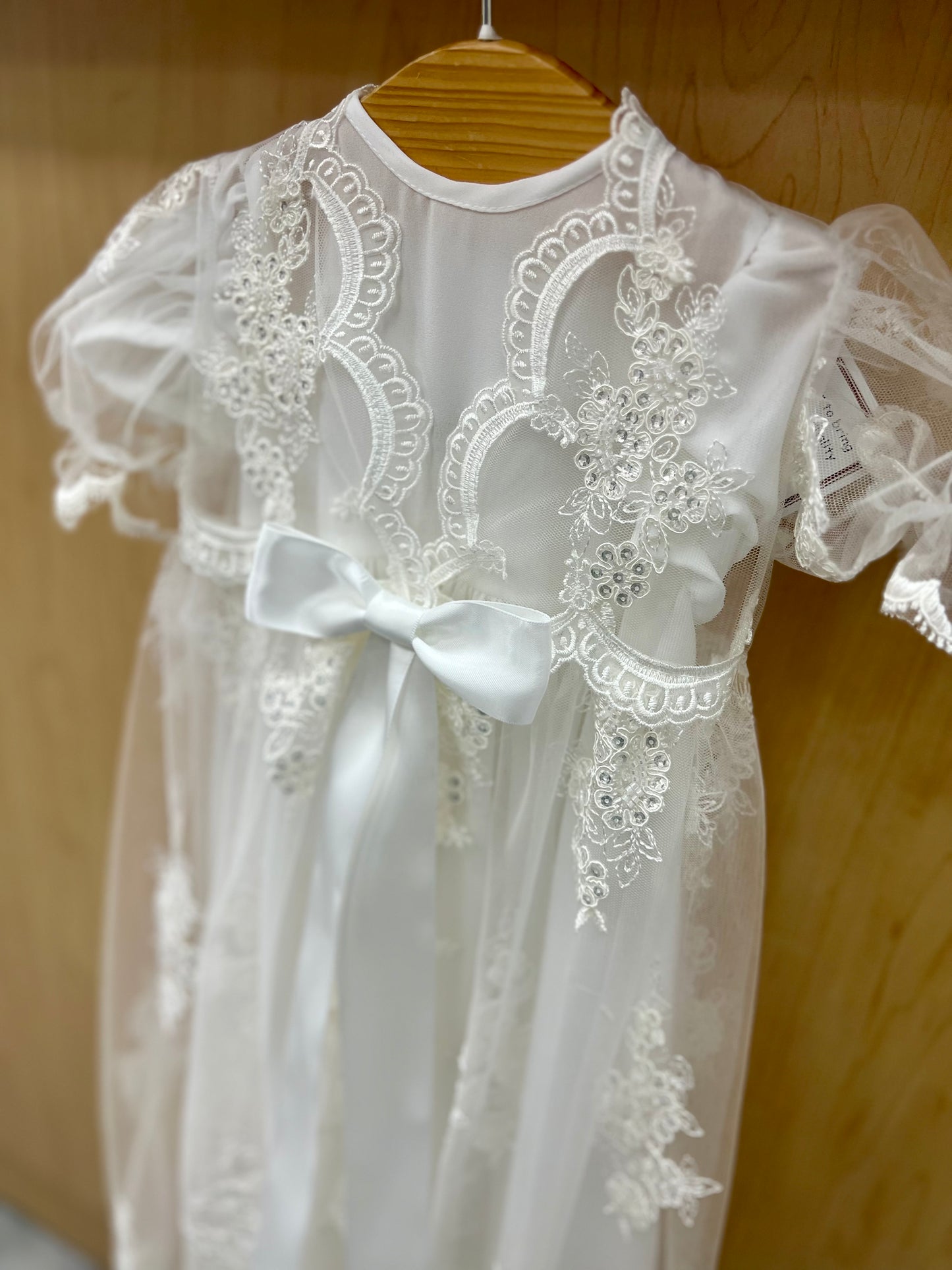 Sheer lace overcoat christening Dress