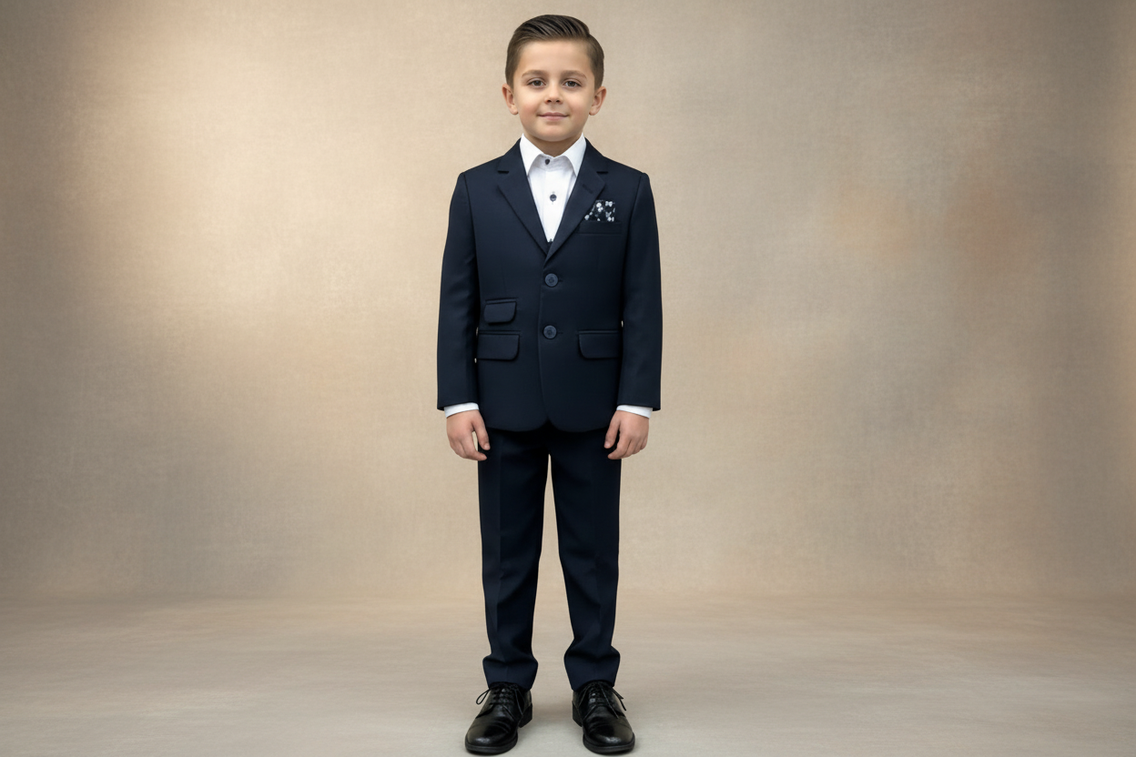 Navy Honey Comb Weave Boys Suit
