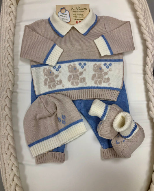 Take me home Bkue and Tan baby boy set with Bears Made in Italy
