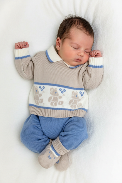 Take me home Blue and Tan baby boy set with Bears Made in Italy