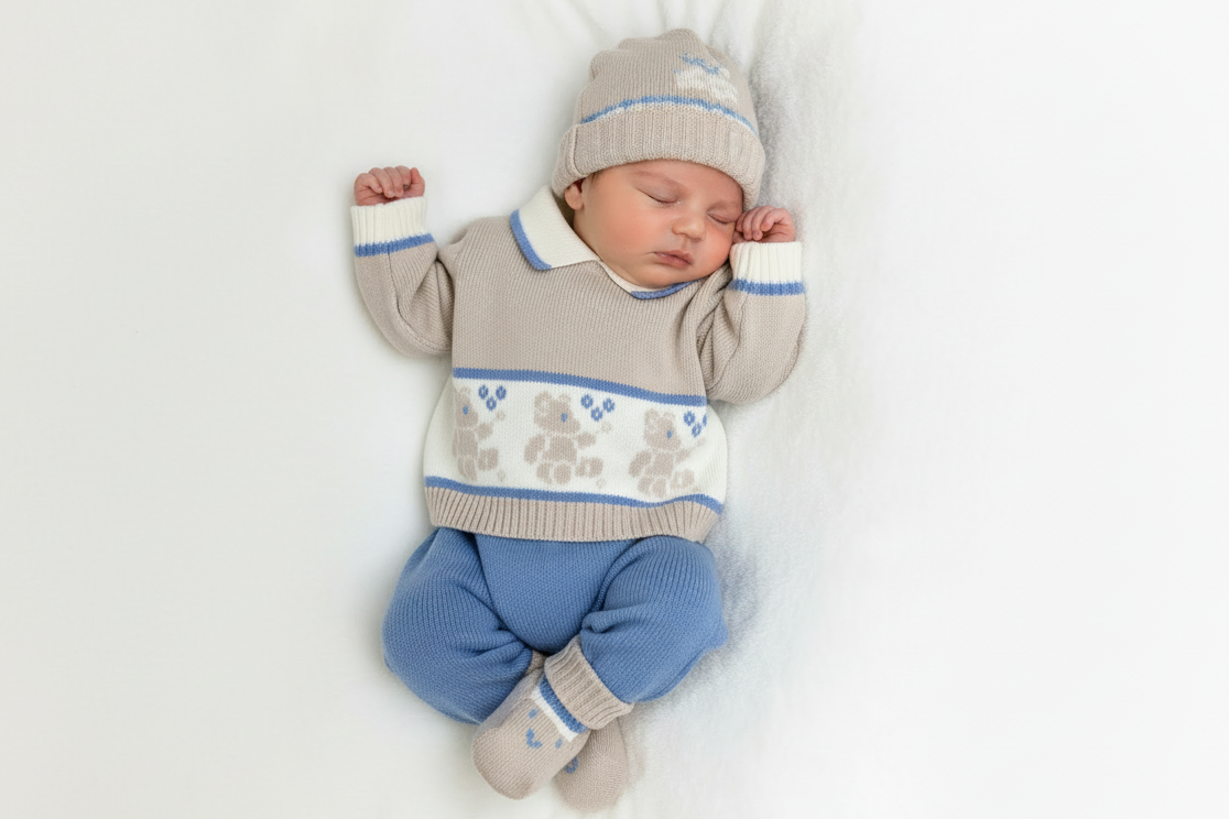 Take me home Blue and Tan baby boy set with Bears Made in Italy