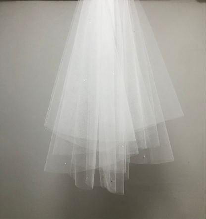 White communion veil with scattered pearls