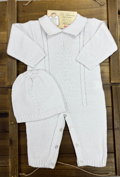 White Knit Take-Home Set — Romper, Hat & Blanket