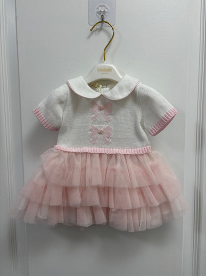 Pink Knit & Tulle Baby Dress  Made In Italy