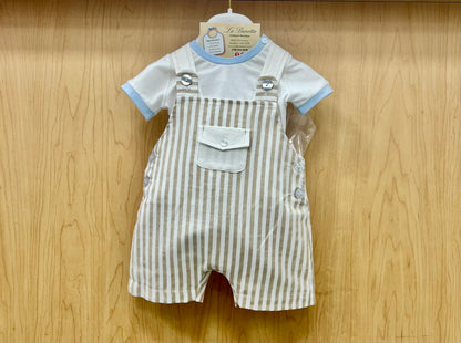 Striped Tan and white Baby romper overalls made in Italy