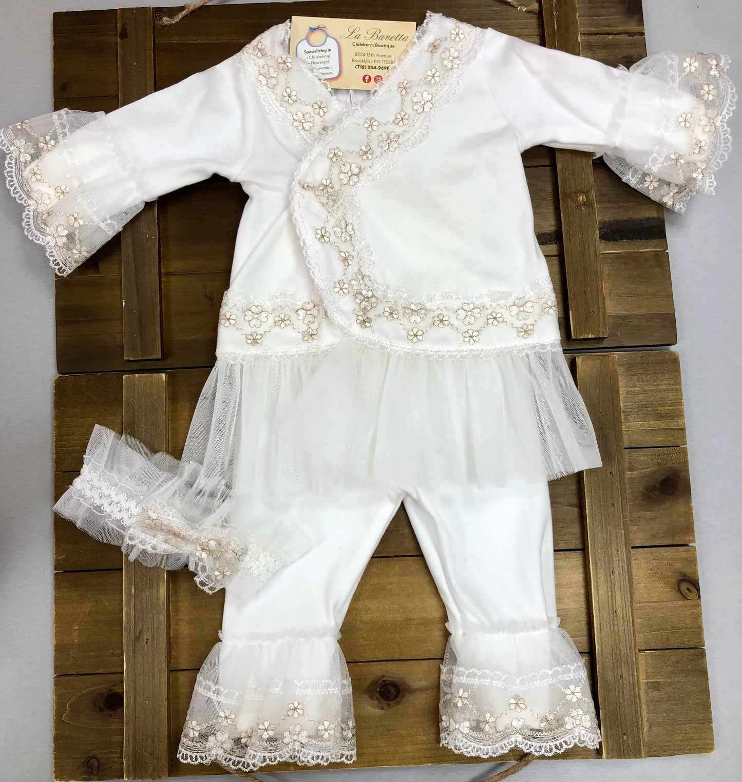 3pc baby girls ivory and gold embroidered pants  set