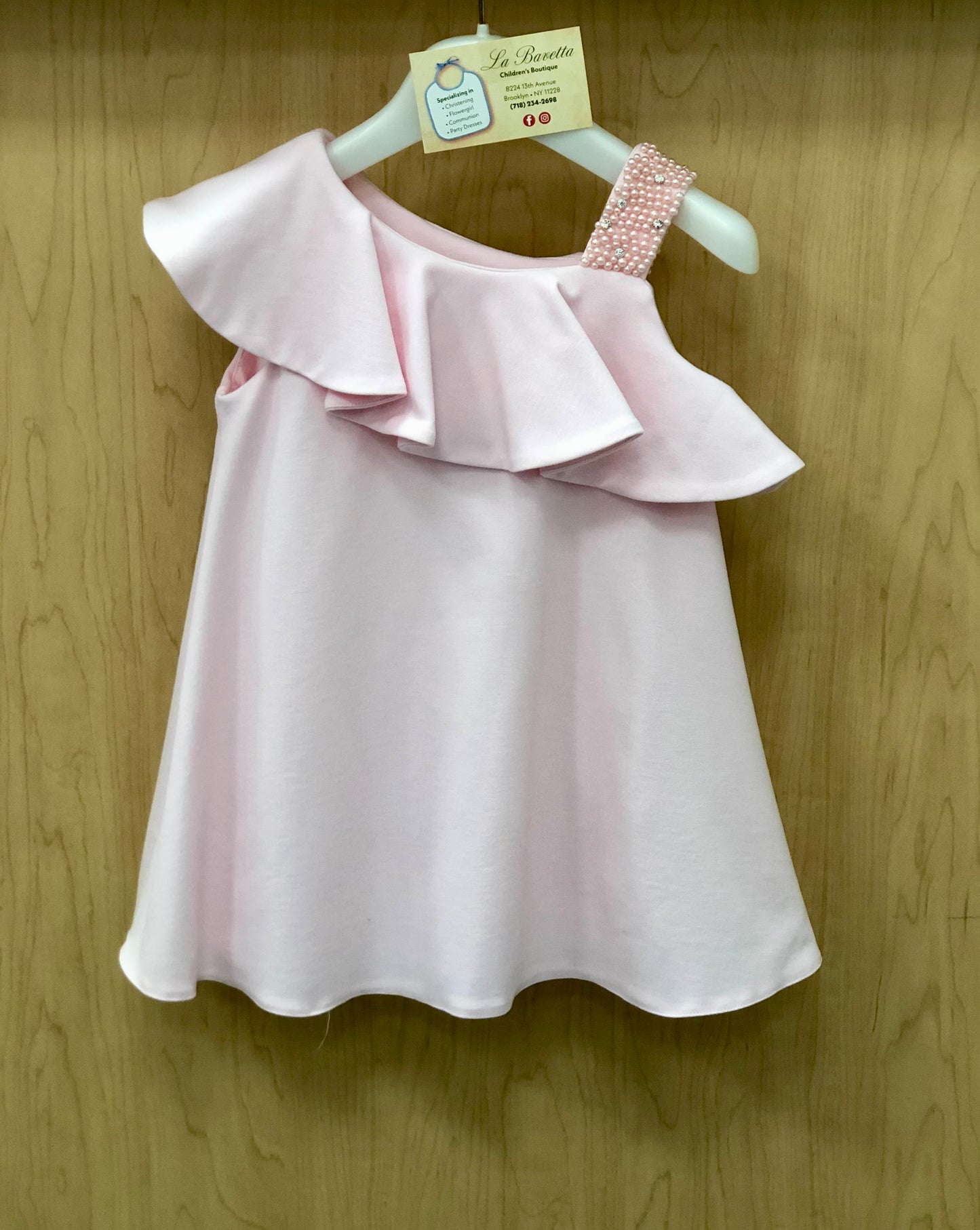 One shoulder dress with beaded strap made in Italy