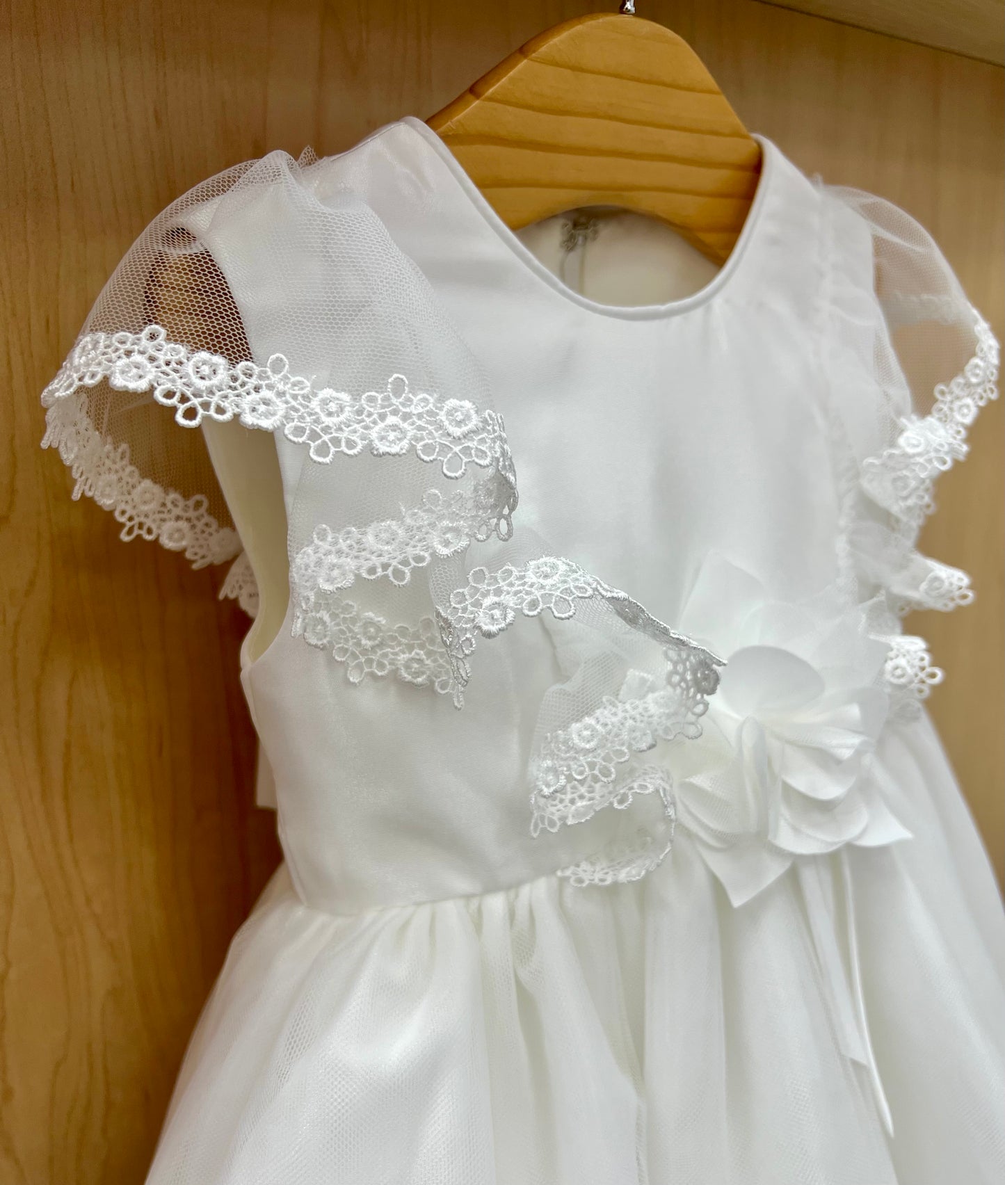 White Short christening Dress with bottom lace