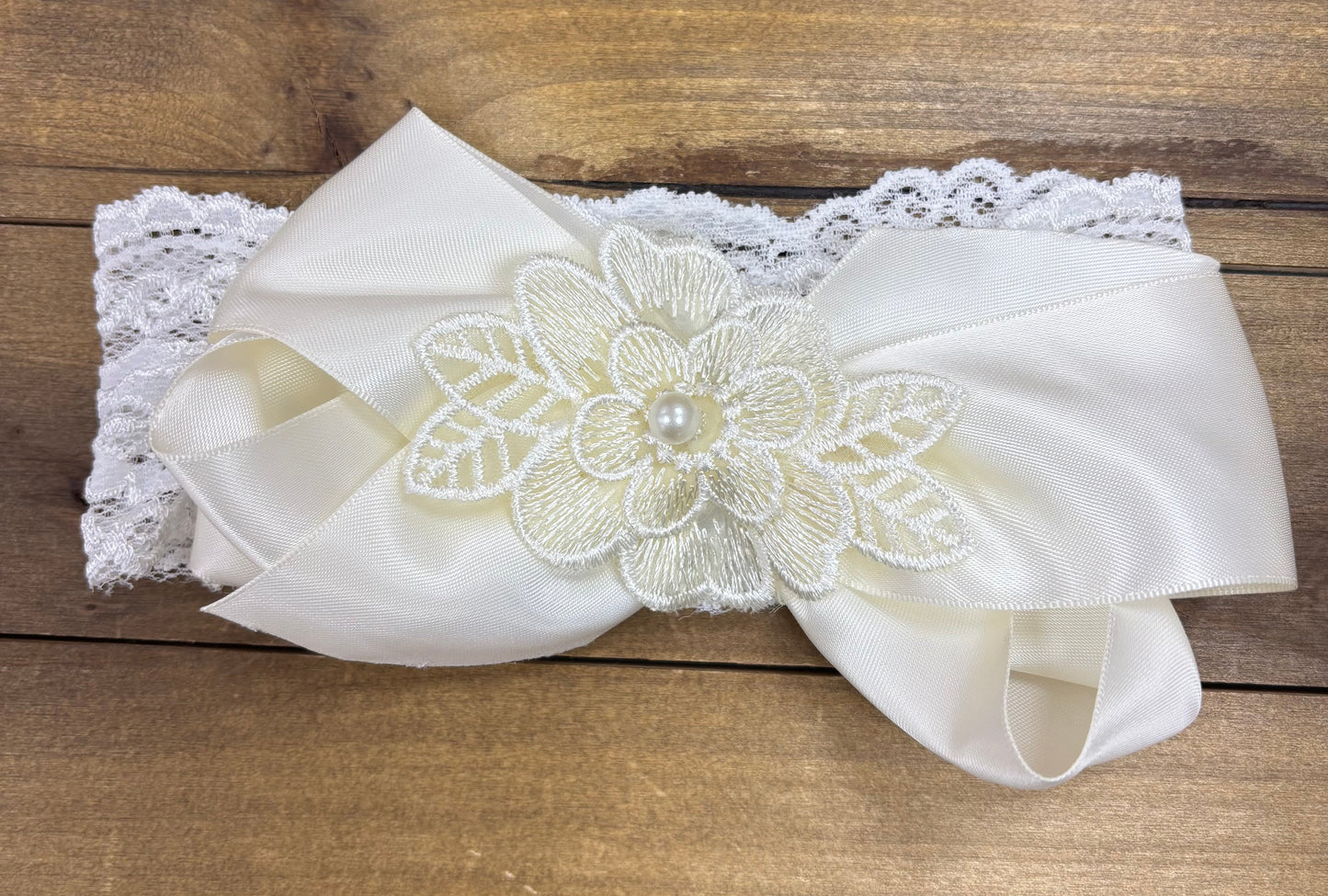 Beth Ivory Lace Christening Romper Set with Headband