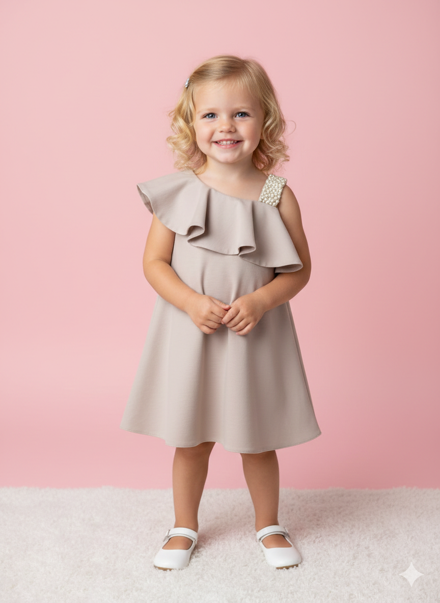 One shoulder dress with beaded strap made in Italy