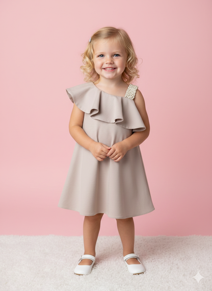 One shoulder dress with beaded strap made in Italy