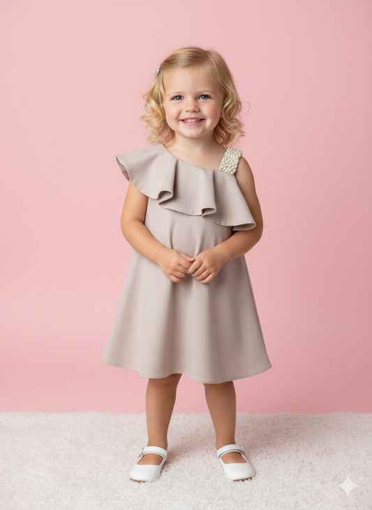 One shoulder dress with beaded strap made in Italy