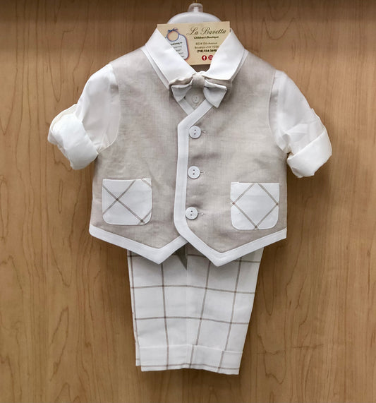 Bimbalo Boys 4 Piece Tan & white shorts and vest outfit Made In Italy