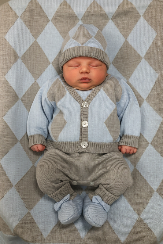 Take me home boy baby blue/ grey romper  set Made in Italy