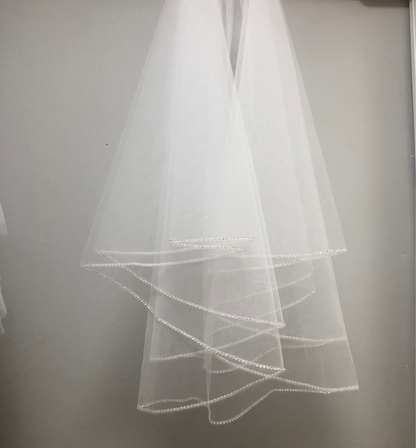 White communion veil with rhinestone edge
