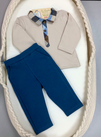 3pc navy & tan baby boys pants set