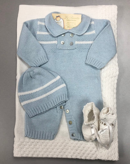 Powder Blue & white knit Romper take me home set Miles