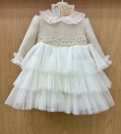 Ivory and gold tiered Dress Made in Italy Bimbalo