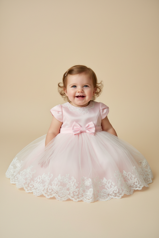 1st Birthday pink with ivory lace Dress by Sarah Louise 0701400