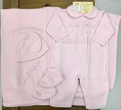 Pink Knit Baby Take-Home Set — 4-Piece Layette