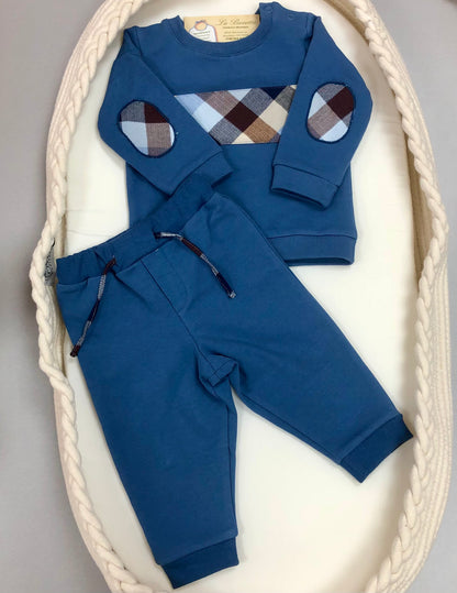 2pc Deep Blue  & Plaid Baby Boys set