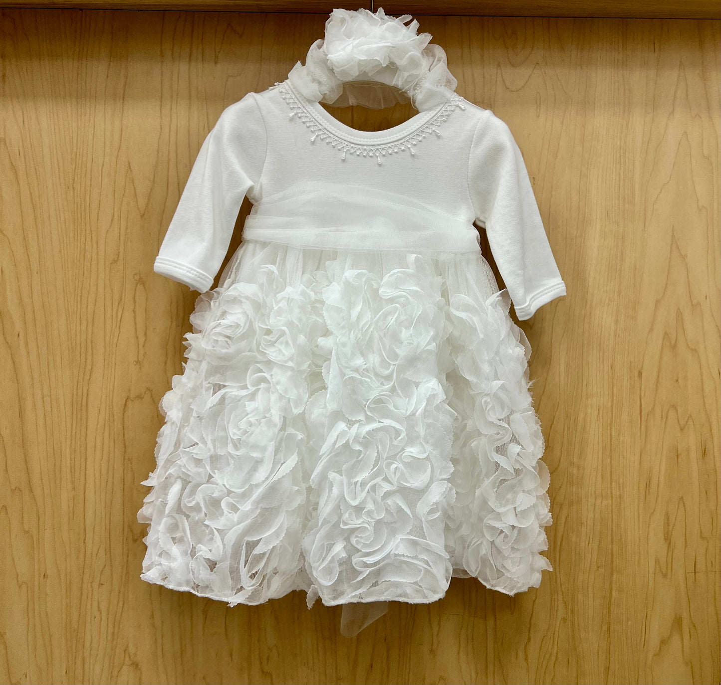 White Rosette Dress  Baby Christening Gown