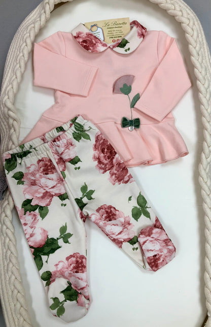 Adorable 2pc pink floral pant set  made in Italy