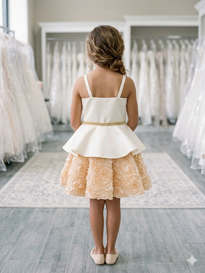 Ivory & Champagne Rosette Girls Dress