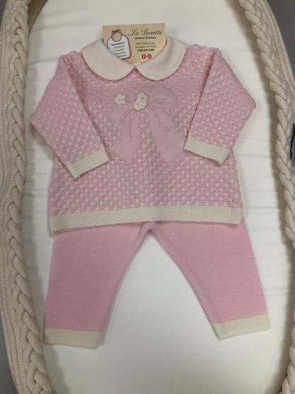 Baby Girls Pink & Ivory 2pc knit pants set  Made in Italy