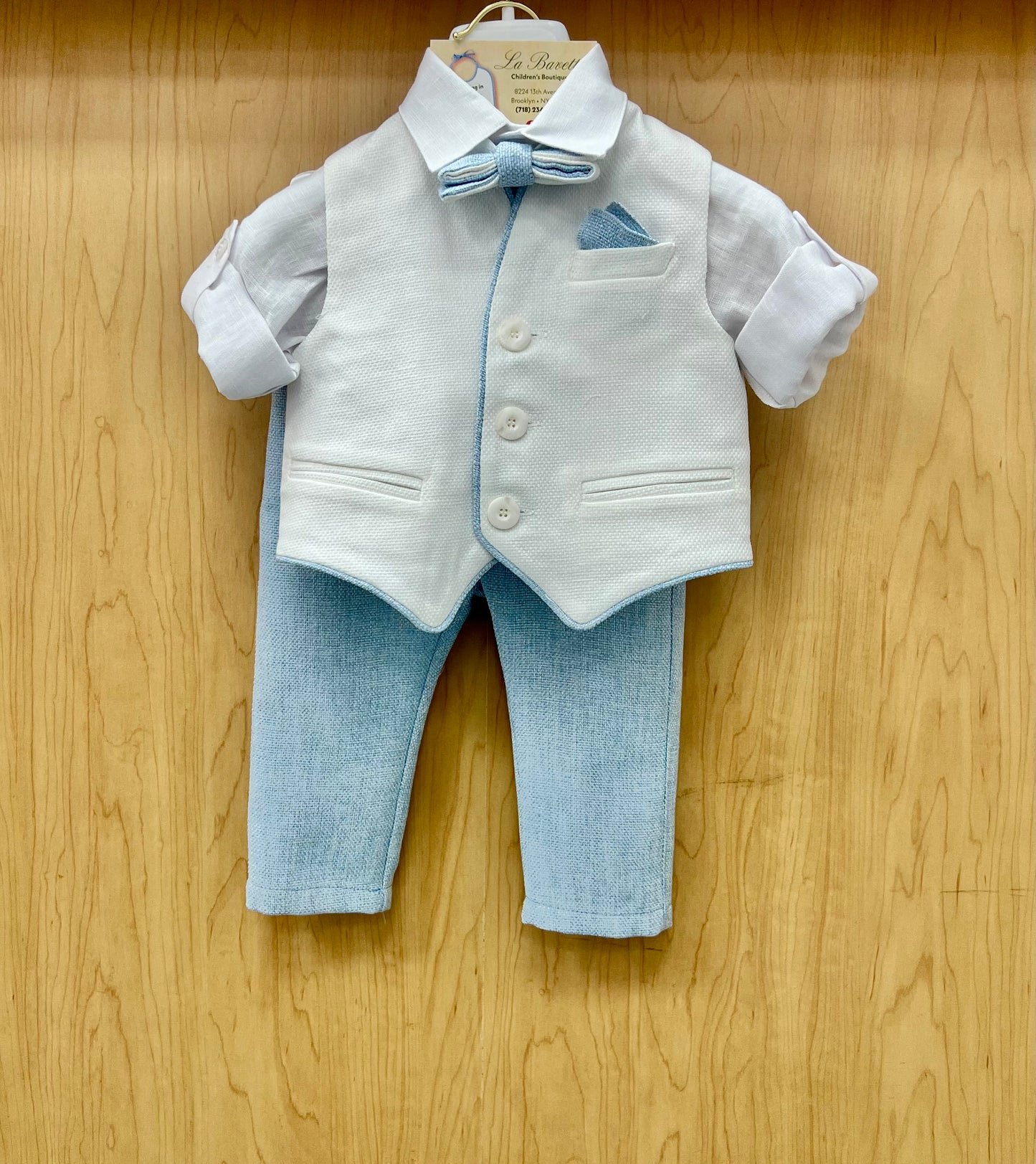 1st Birthday Baby Blue and white 5pc pants set