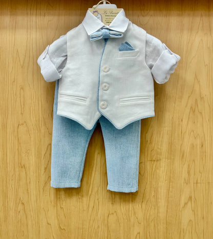 1st Birthday Baby Blue and white 5pc pants set