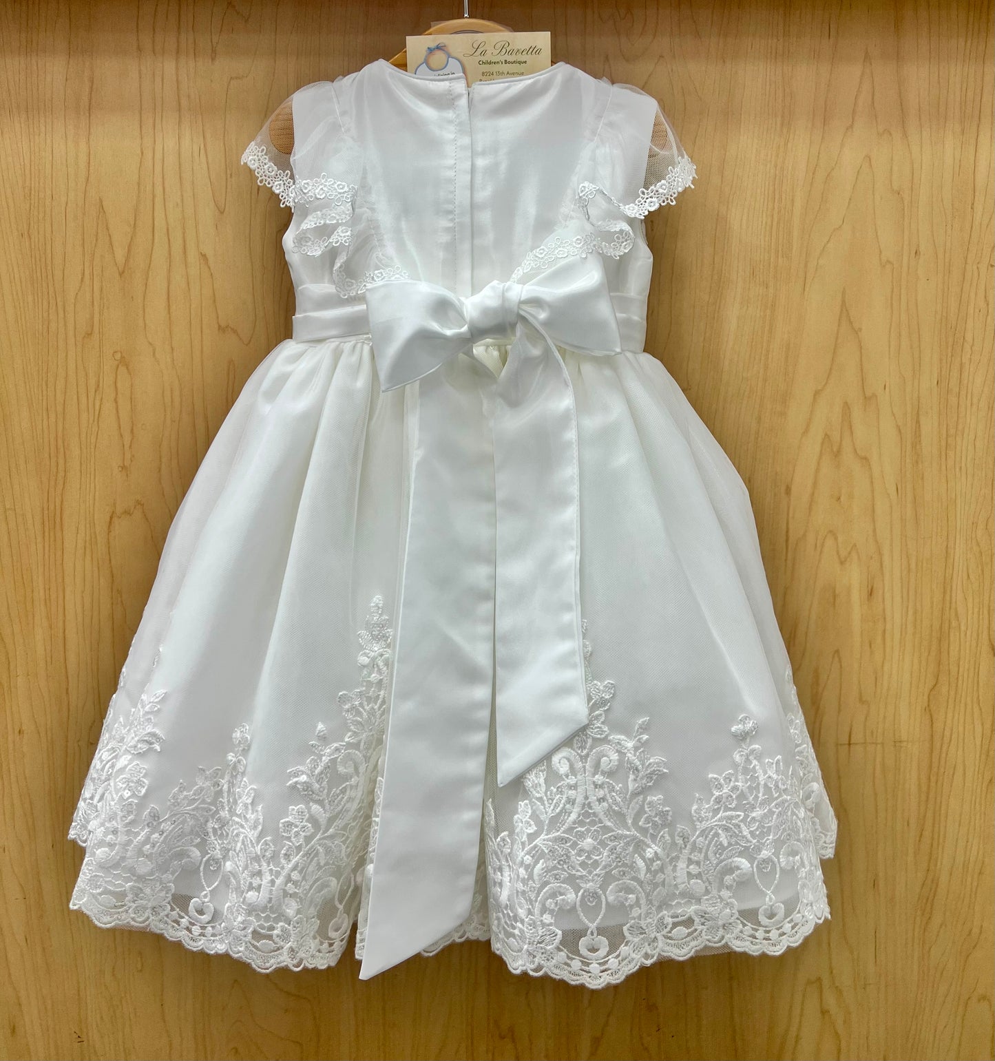 White Short christening Dress with bottom lace
