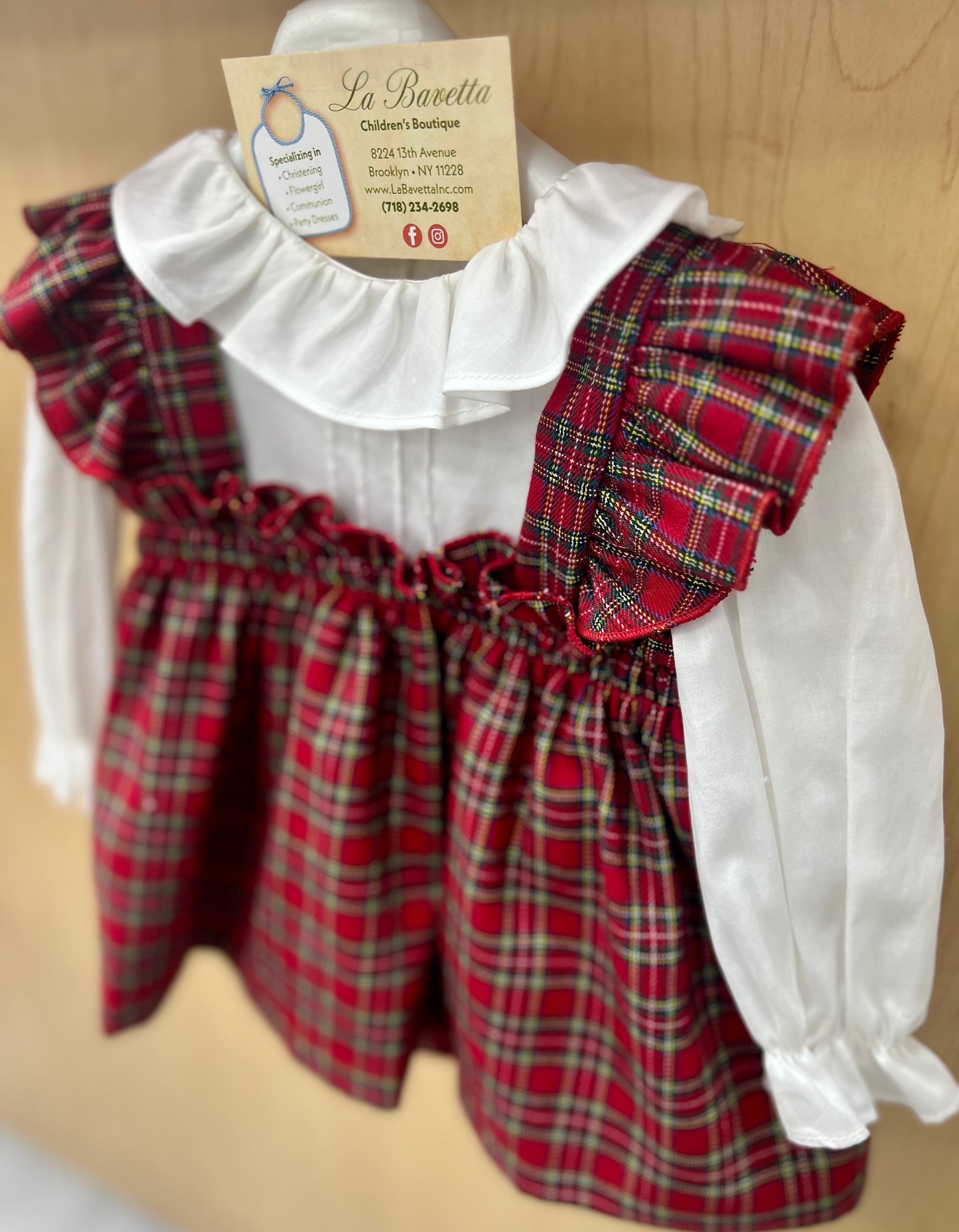 Christmas Plaid and white baby girls romper Made in Italy