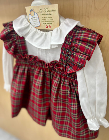 Christmas Plaid and white baby girls romper Made in Italy