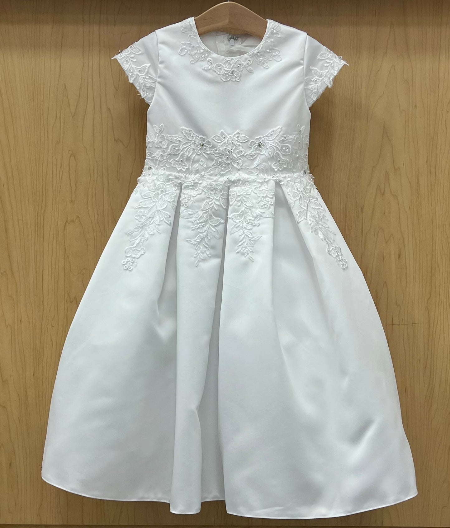 White Satin Lace waist Flower Girl Dress