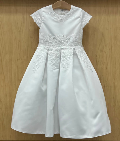 White Satin Lace waist Flower Girl Dress