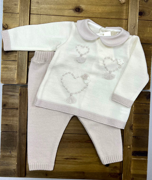 Baby Girls Ivory/Tan knit pants set