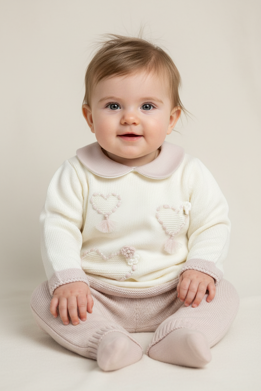 Baby Girls Ivory/Tan knit pants set