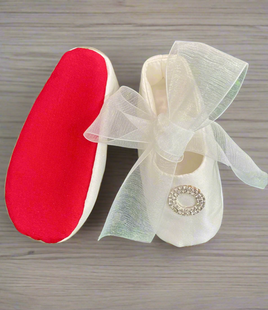 Baptism silk shoes with red bottom soles