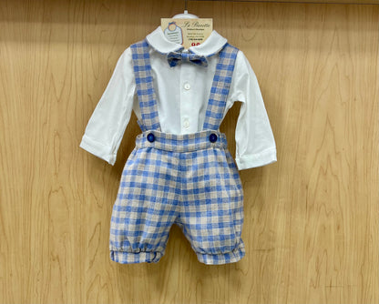 Baby blue and ivory checkered romper Made In Italy