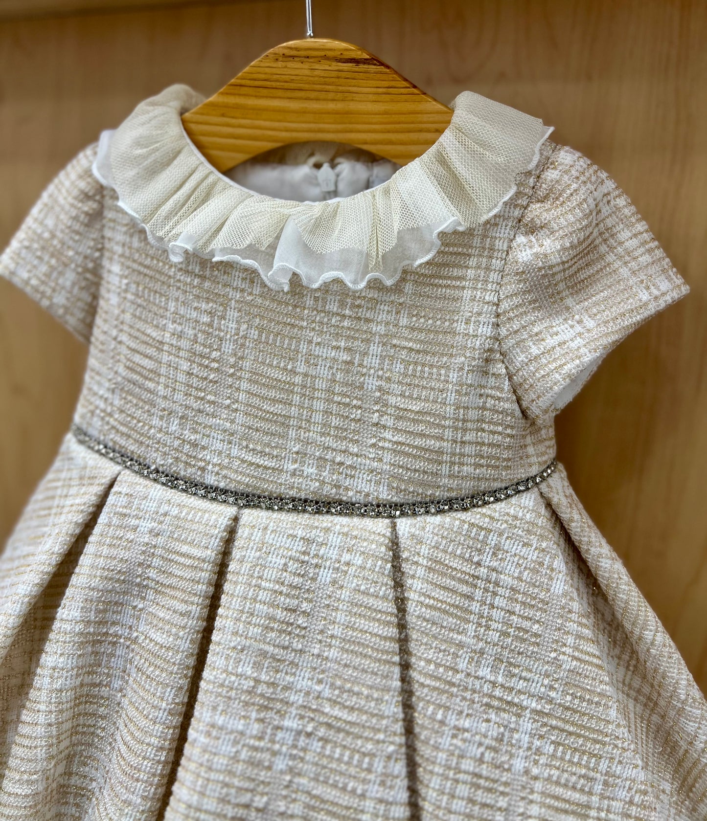 Girl’s Ivory & Gold tweed Dress Made in Italy