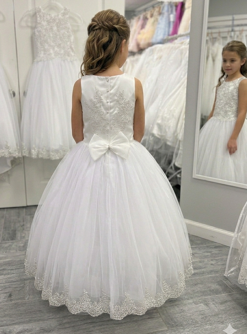 Silver Embellished Flower communion Dress