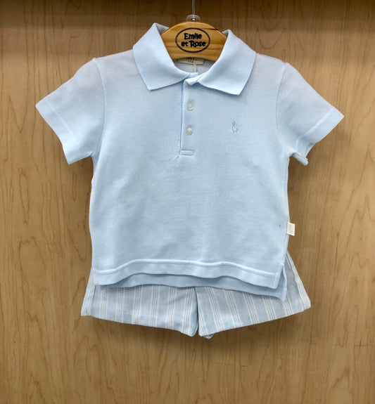 2pc powder blue polo shirt and striped shorts