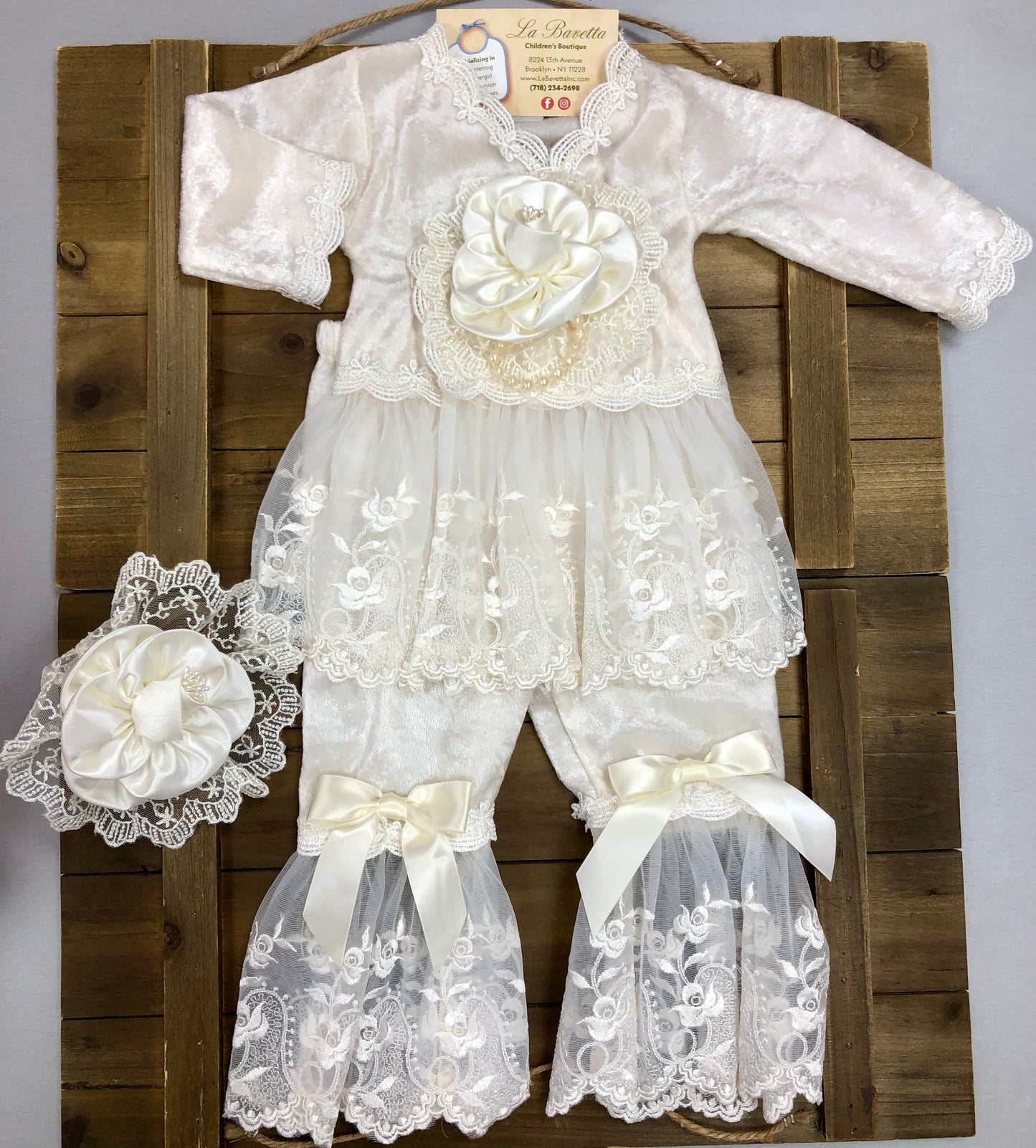 Katie Rose /Lucia Rose Velour Baby Girls Fancy Pants Set