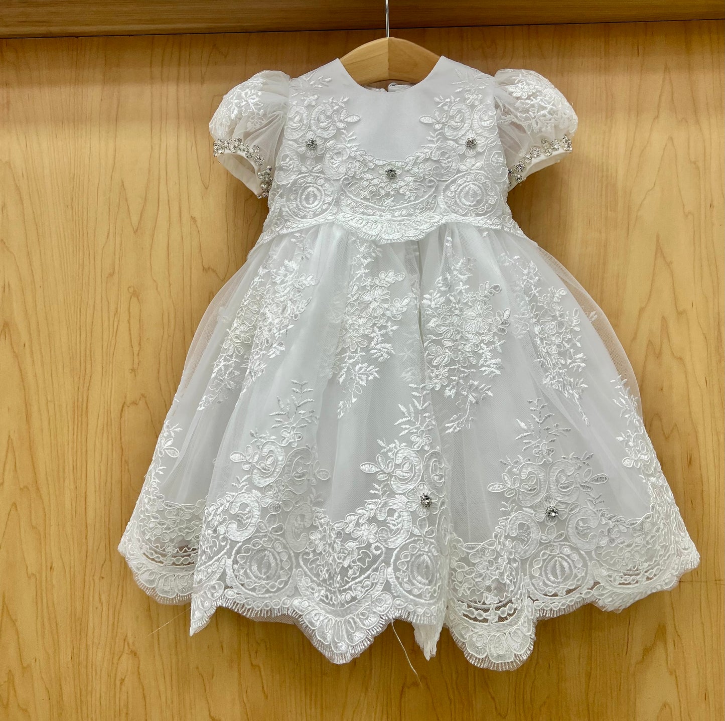 Carly silk/lace custom couture christening Gown with detachable skirt