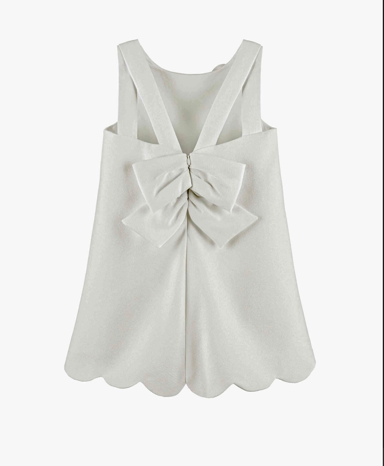 Girls ivory/white  crepe dress with flower appliqués