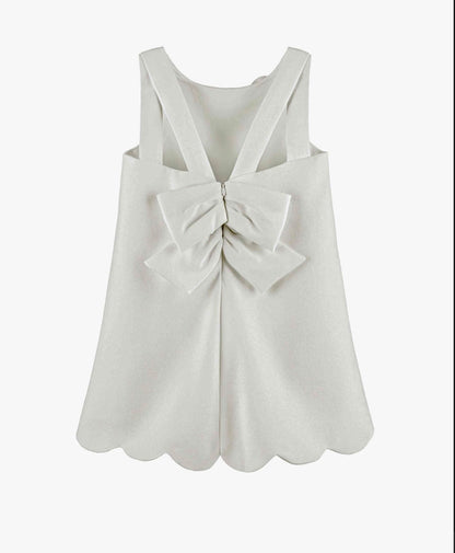 Girls ivory/white  crepe dress with flower appliqués